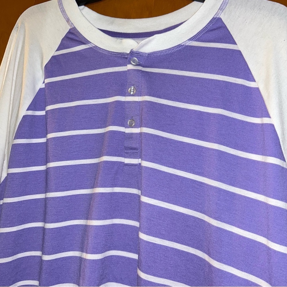 LULAROE Mark purple white Stripes button long sleeve top plus size 3X XXXL - Picture 4 of 4